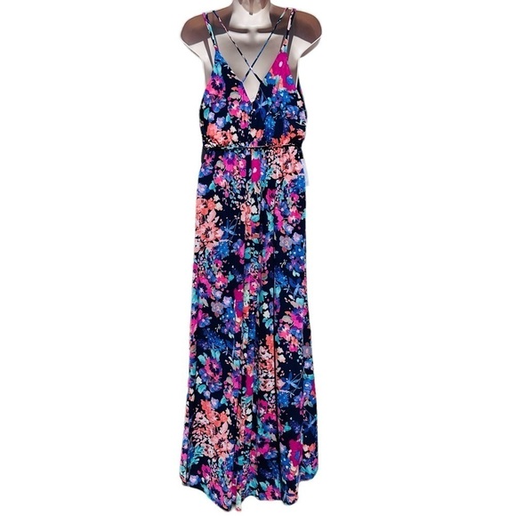 New! 143 STORY Floral Maxi Dress Multicolor Strappy Back Nwt - Picture 4 of 6